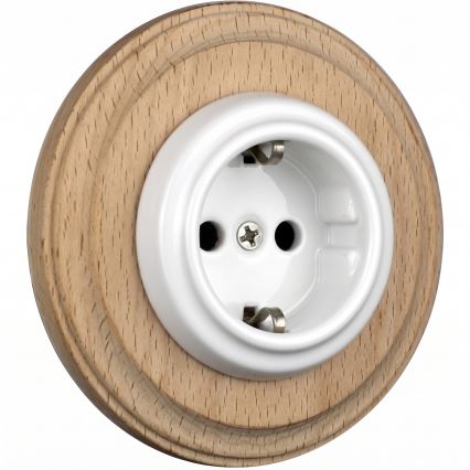 Elhard - Priză ceramică retro de uz casnic cu ramă SCHUKO 230V alb/lemn deschis