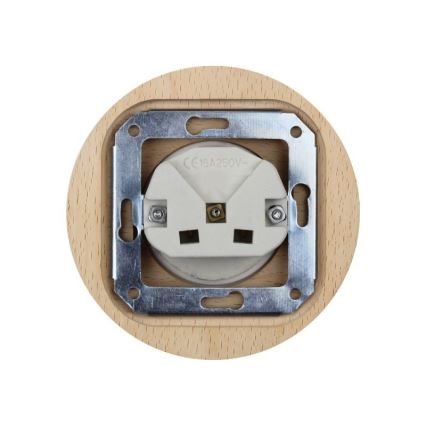 Elhard - Priză ceramică retro de uz casnic cu ramă SCHUKO 230V alb/lemn deschis