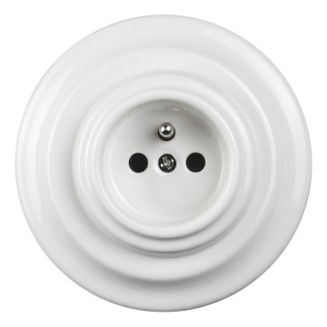 Elhard - Priză retro din ceramică pentru uz casnic, cu ramă, 230V, albă