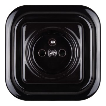 Elhard - Priză retro din ceramică pentru uz casnic, cu ramă, 230V, neagră