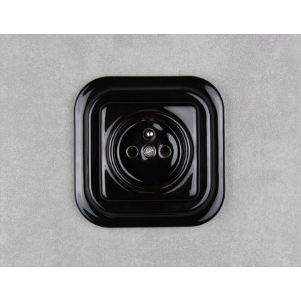 Elhard - Priză retro din ceramică pentru uz casnic, cu ramă, 230V, neagră