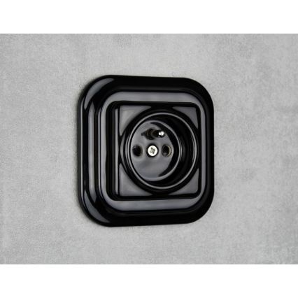 Elhard - Priză retro din ceramică pentru uz casnic, cu ramă, 230V, neagră