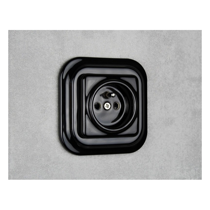 Elhard - Priză retro din ceramică pentru uz casnic, cu ramă, 230V, neagră