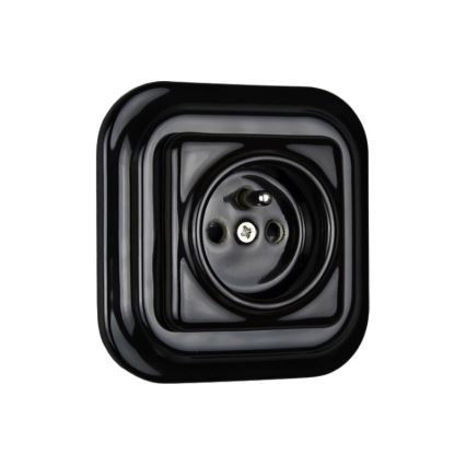 Elhard - Priză retro din ceramică pentru uz casnic, cu ramă, 230V, neagră