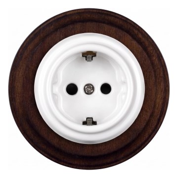 Elhard - Priză retro din ceramică pentru uz casnic cu ramă SCHUKO 230V alb/lemn închis