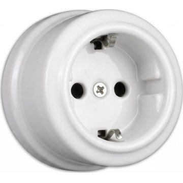 Elhard - Priză retro din ceramică SCHUKO de uz casnic, 230 V, albă