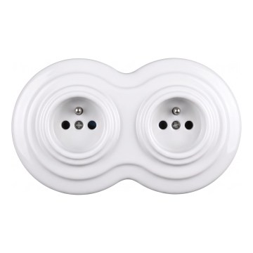 Elhard - priză retro dublă ceramică de perete cu ramă 230V albă