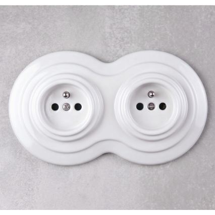 Elhard - priză retro dublă ceramică de perete cu ramă 230V albă