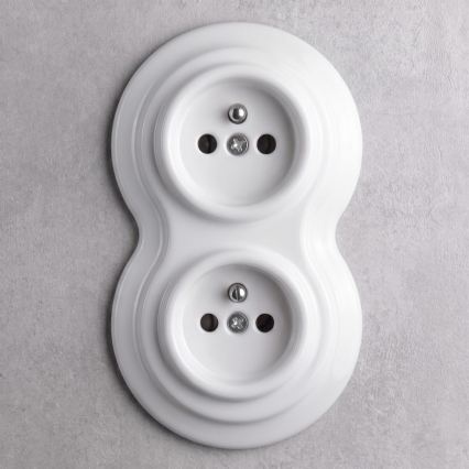 Elhard - priză retro dublă ceramică de perete cu ramă 230V albă