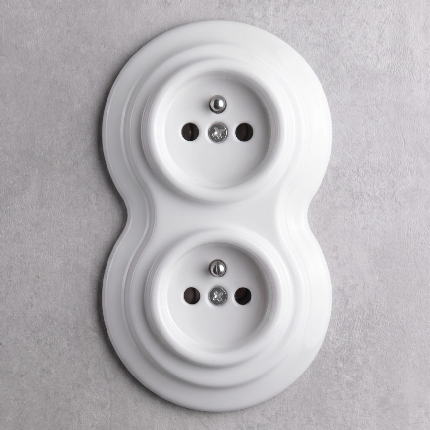 Elhard - priză retro dublă ceramică de perete cu ramă 230V albă
