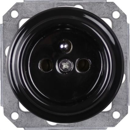 Elhard - Priză retro ceramică triplă pentru uz casnic cu ramă 230V negru/lemn închis