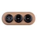 Elhard - Priză triplă ceramică retro pentru uz casnic, cu ramă SCHUKO 230V, negru/lemn deschis
