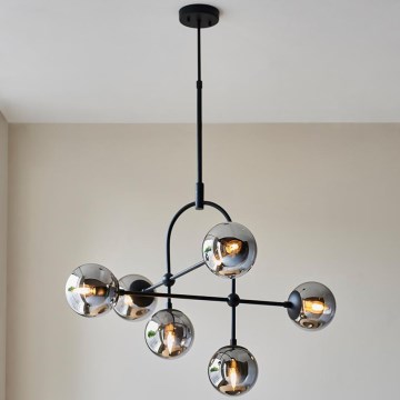 Endon 106661 - Lustră cu tijă ONTARIO, 6xE14/7W/230V, negru/negru fumuriu