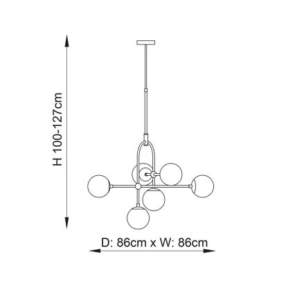 Endon 106661 - Lustră cu tijă ONTARIO, 6xE14/7W/230V, negru/negru fumuriu