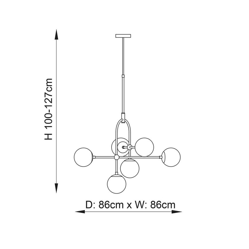 Endon 106661 - Lustră cu tijă ONTARIO, 6xE14/7W/230V, negru/negru fumuriu