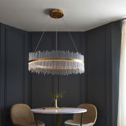 Endon 107672 - Lustră LED dimmabilă suspendată pe cablu ADRIEL, 83W, 230V, 3000K, Ø 89 cm, auriu/transparent