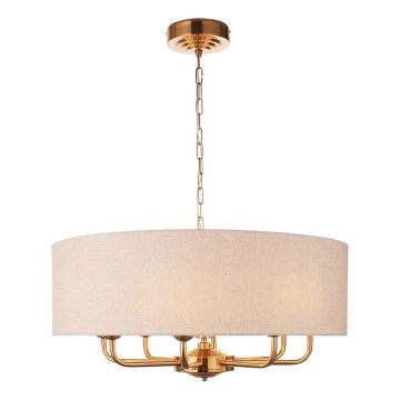 Endon 110727 - Candelabru cu lanț HIGHCLERE, 8xE14/40W/230V, bej/alamă, diam. 70 cm