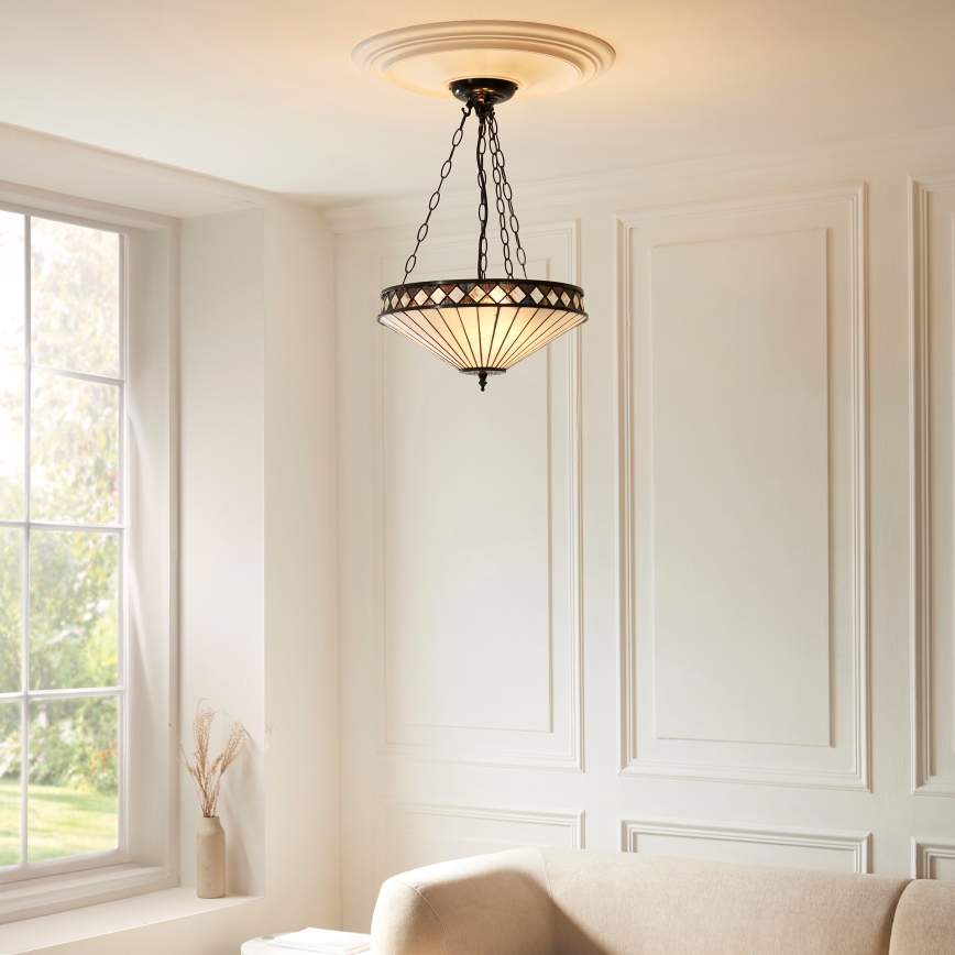 Endon 111870 - Candelabru suspendat pe lanț Tiffany FARGO 3xE27/10W/230V diam. 41,5 cm