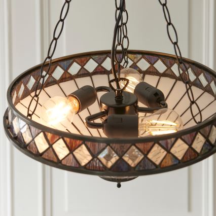Endon 111870 - Candelabru suspendat pe lanț Tiffany FARGO 3xE27/10W/230V diam. 41,5 cm