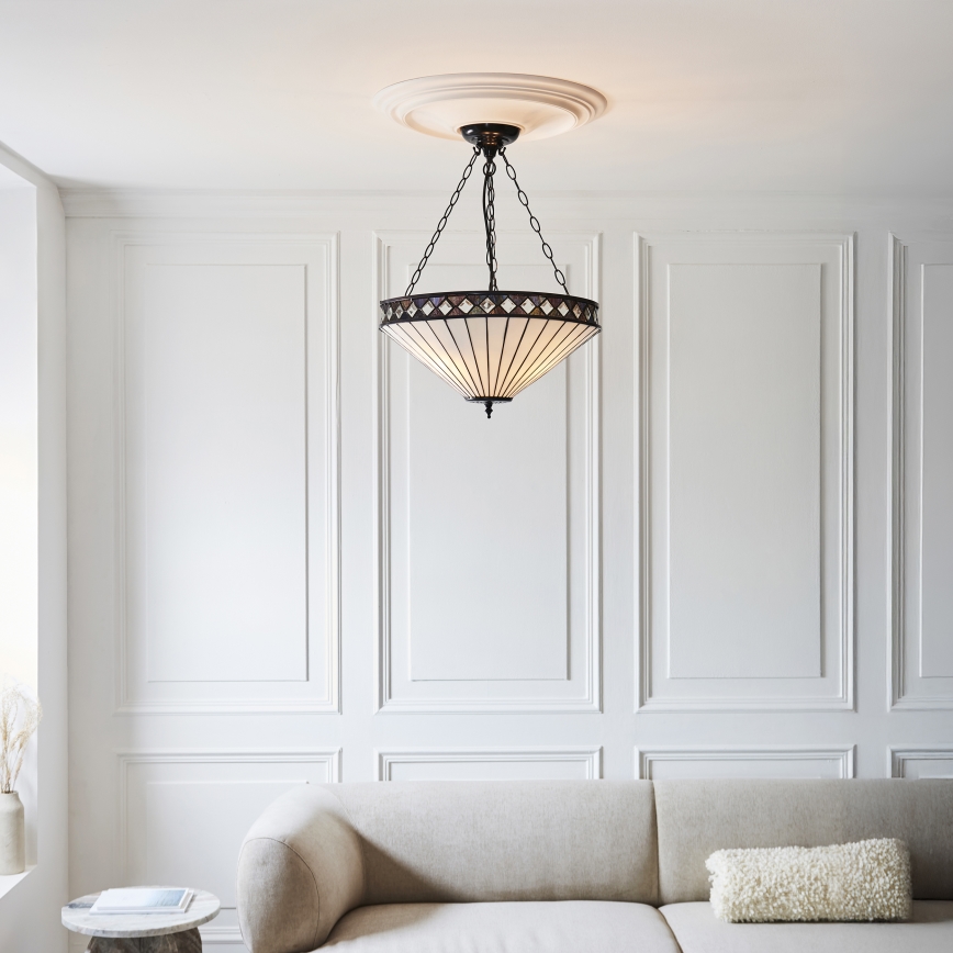 Endon 111871 - Candelabru suspendat cu lanț Tiffany FARGO, 3x E27/10W/230V, diam. 50 cm