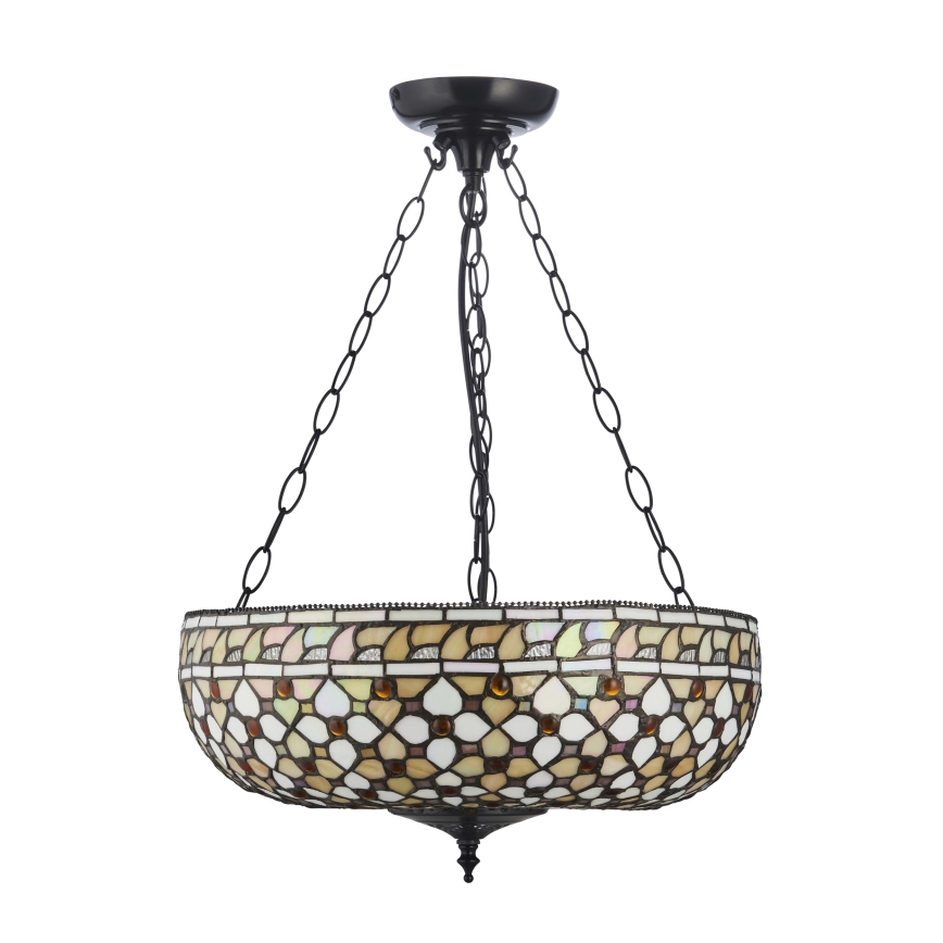 Endon 111882 - Candelabru pe lanț Tiffany MILLE FEUX 3xE27/10W/230V, diam. 45 cm