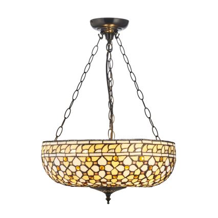 Endon 111882 - Candelabru pe lanț Tiffany MILLE FEUX 3xE27/10W/230V, diam. 45 cm