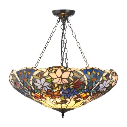 Endon 111887 - Candelabru cu lanț Tiffany SULLIVAN 3xE27/10W/230V Ø 57 cm