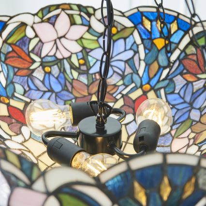 Endon 111887 - Candelabru cu lanț Tiffany SULLIVAN 3xE27/10W/230V Ø 57 cm