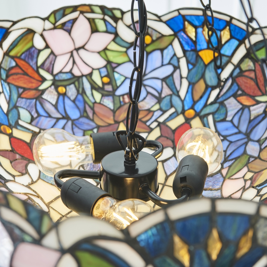 Endon 111887 - Candelabru cu lanț Tiffany SULLIVAN 3xE27/10W/230V Ø 57 cm