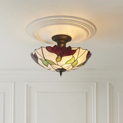 Endon 111896 - Lustră de tavan aplicată Tiffany BOTANICA, 3 x E27, 10 W, 230 V, diametru 45 cm