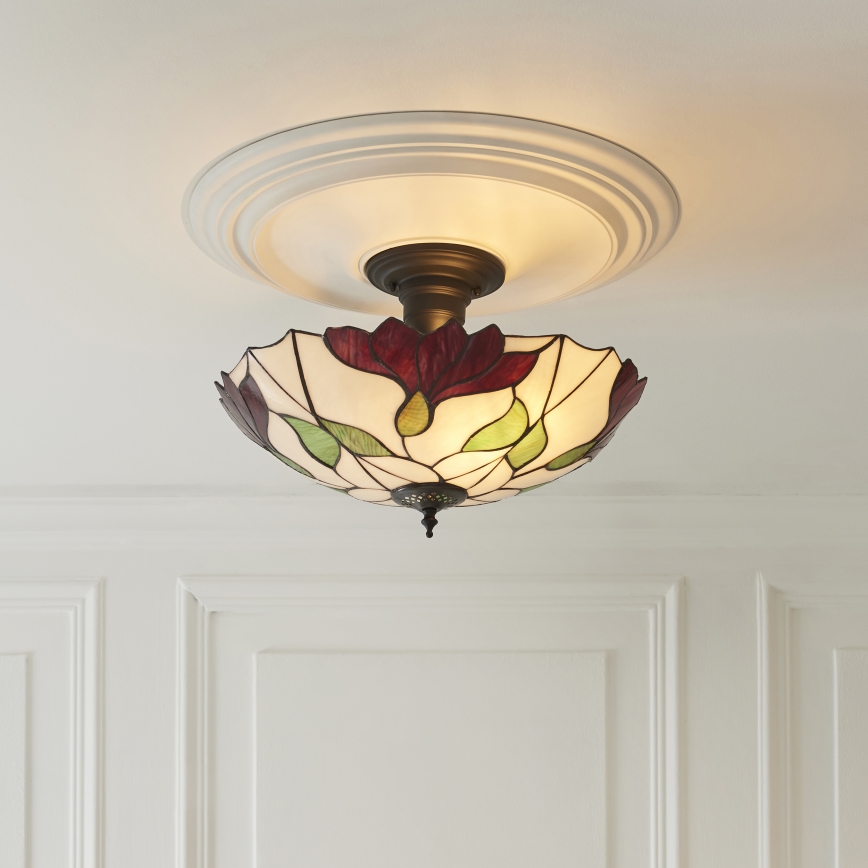 Endon 111896 - Lustră de tavan aplicată Tiffany BOTANICA, 3 x E27, 10 W, 230 V, diametru 45 cm
