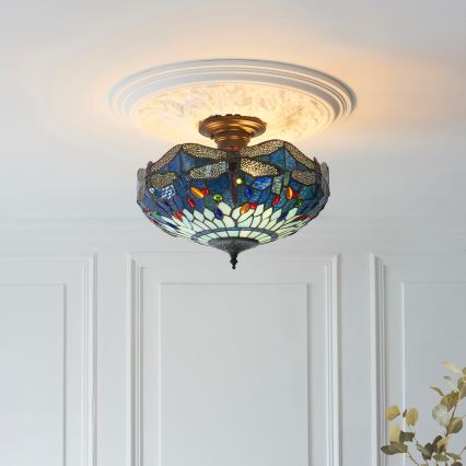 Endon 111897 - Plafonieră Tiffany DRAGONFLY 3xE27/10W/230V Ø 41 cm