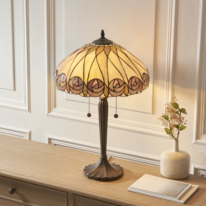 Endon 112184 - Lampă de masă Tiffany HUTCHINSON, 2x E27/10W/230V, diam. 40 cm