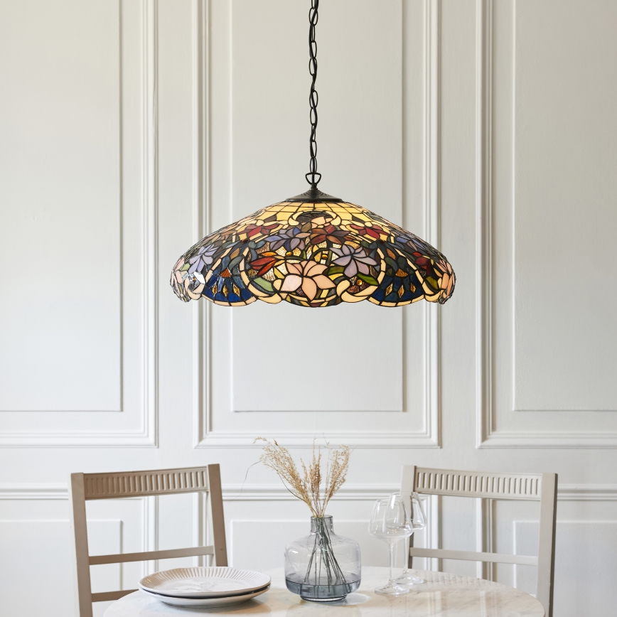 Endon 112193 - Candelabru suspendat pe lanț Tiffany SULLIVAN 3xE27/60W/230V ø 57 cm