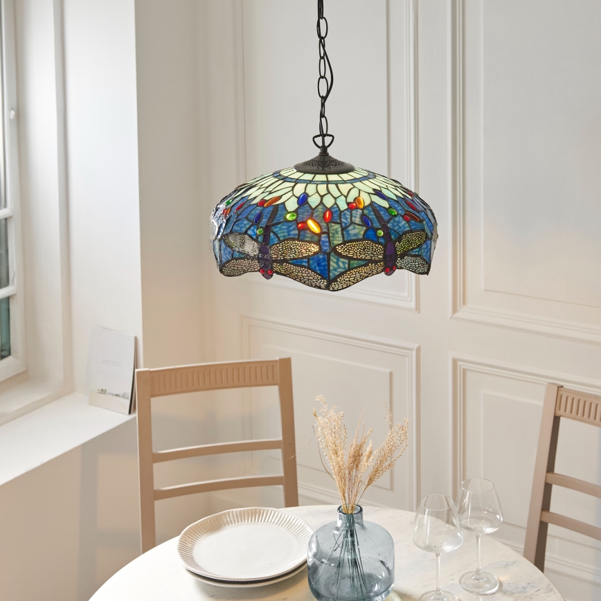 Endon 112195 - Lustră pe lanț Tiffany DRAGONFLY 1xE27/60W/230V Ø 41 cm
