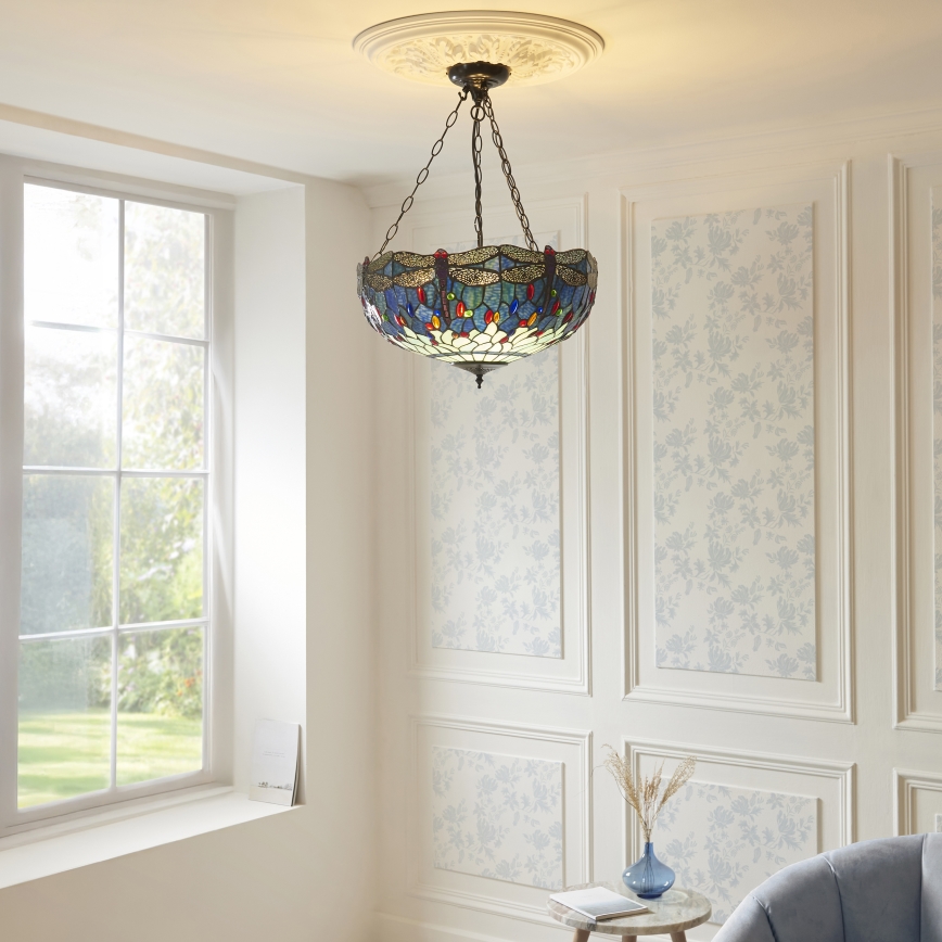 Endon 112250 - Lustru suspendat pe lanț Tiffany DRAGONFLY 3xE27/60W/230V, diam. 50 cm
