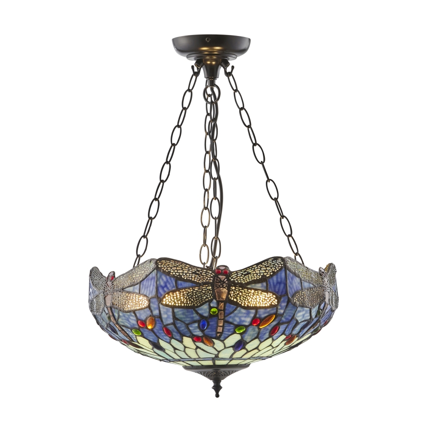Endon 112250 - Lustru suspendat pe lanț Tiffany DRAGONFLY 3xE27/60W/230V, diam. 50 cm