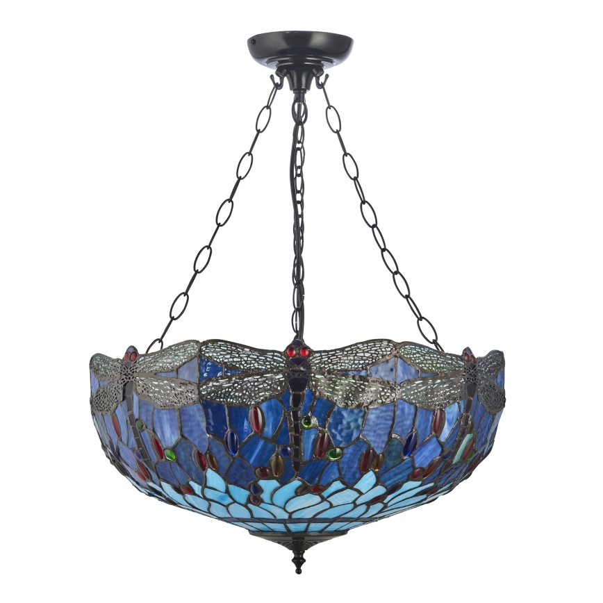 Endon 112250 - Lustru suspendat pe lanț Tiffany DRAGONFLY 3xE27/60W/230V, diam. 50 cm