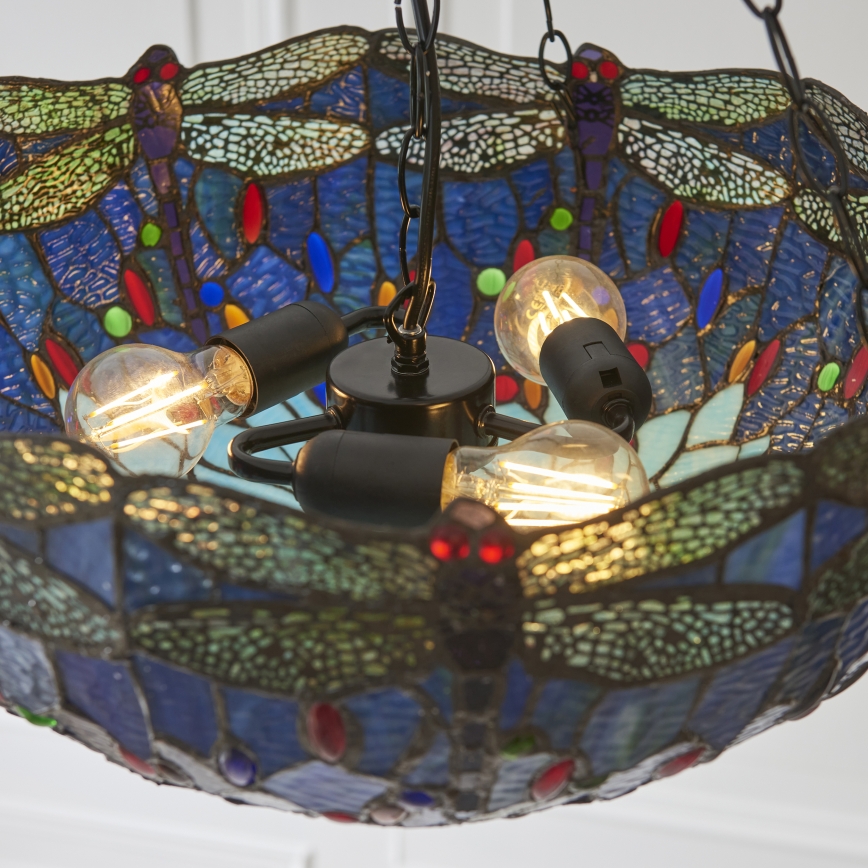 Endon 112250 - Lustru suspendat pe lanț Tiffany DRAGONFLY 3xE27/60W/230V, diam. 50 cm