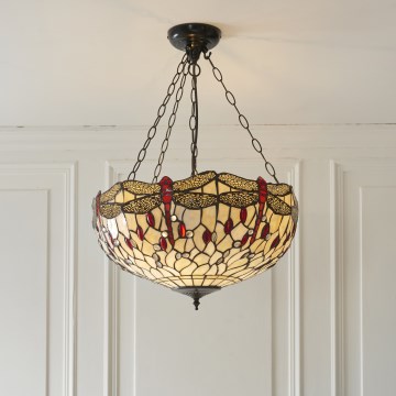 Endon 112251 - Candelabru Tiffany DRAGONFLY suspendat pe lanț, 3xE27/60W/230V, Ø 50 cm