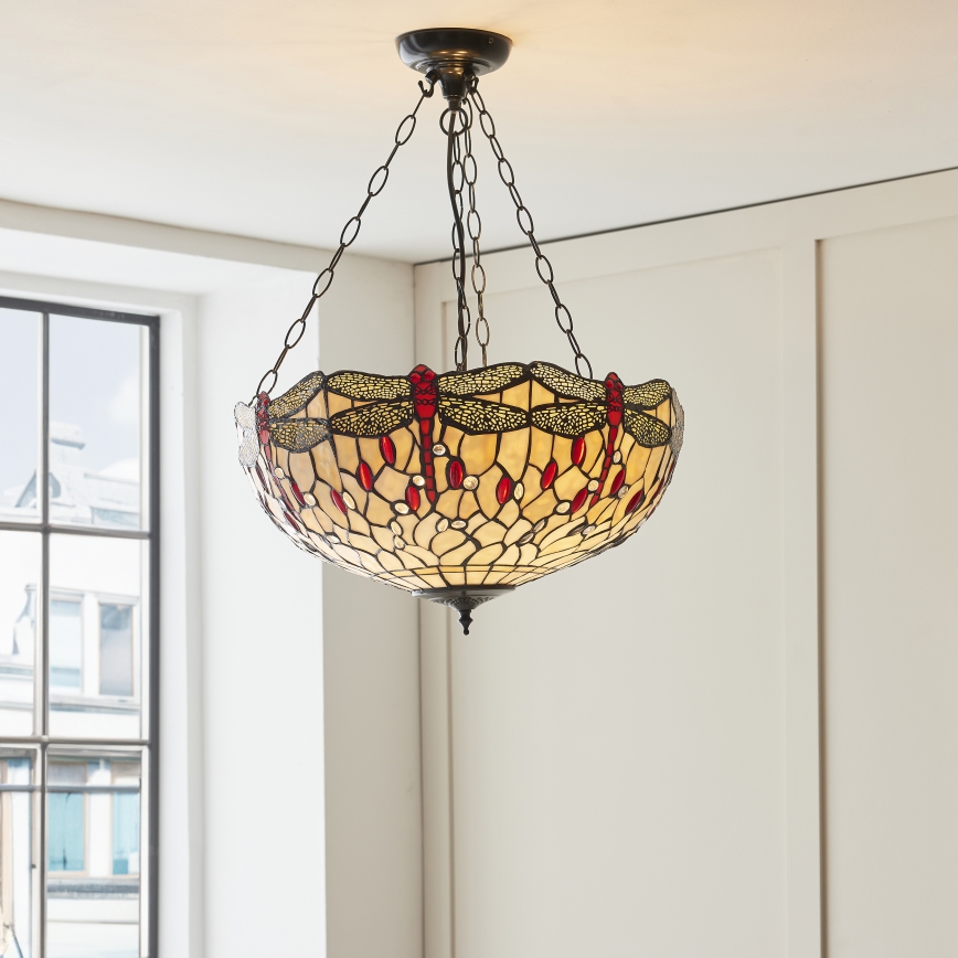 Endon 112251 - Candelabru Tiffany DRAGONFLY suspendat pe lanț, 3xE27/60W/230V, Ø 50 cm