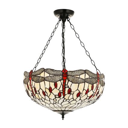 Endon 112251 - Candelabru Tiffany DRAGONFLY suspendat pe lanț, 3xE27/60W/230V, Ø 50 cm