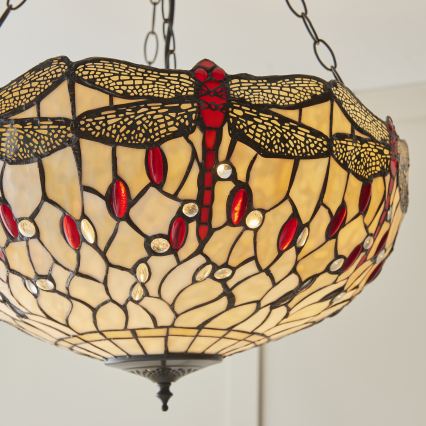 Endon 112251 - Candelabru Tiffany DRAGONFLY suspendat pe lanț, 3xE27/60W/230V, Ø 50 cm