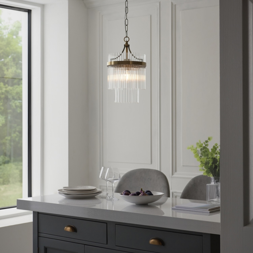 Endon 112572 - Candelabru suspendat pe lanț MARIETTA 1xE27/10W/230V, alamă/sticlă clară