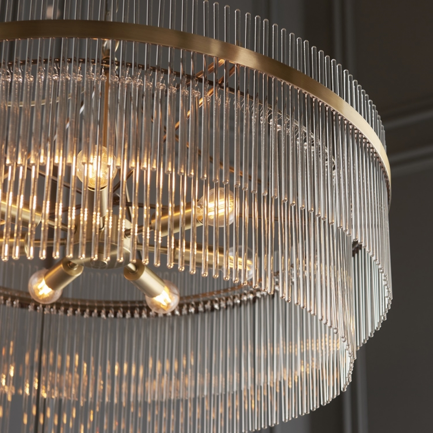 Endon 112574 - Candelabru suspendat pe lanț MARIETTA GRAND 7xE14/7W/230V alamă/sticlă clară