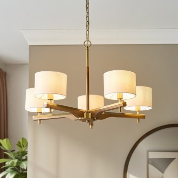 Endon 116994 - Candelabru HEATHCLIFF cu lanț, 5xE14/7W/230V, alamă/frasin