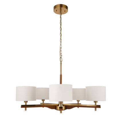 Endon 116994 - Candelabru HEATHCLIFF cu lanț, 5xE14/7W/230V, alamă/frasin