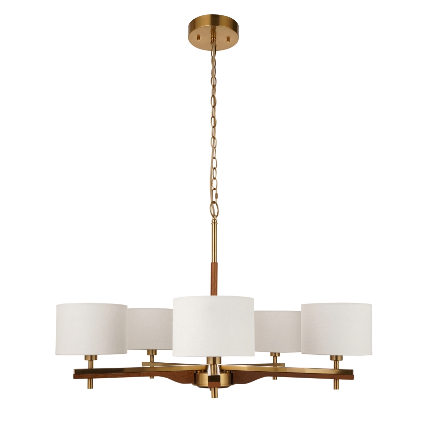 Endon 116994 - Candelabru HEATHCLIFF cu lanț, 5xE14/7W/230V, alamă/frasin