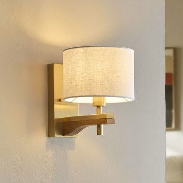 Endon 116995 - Lampă de perete HEATHCLIFF, 1x E14/7W/230V, alamă/frasin