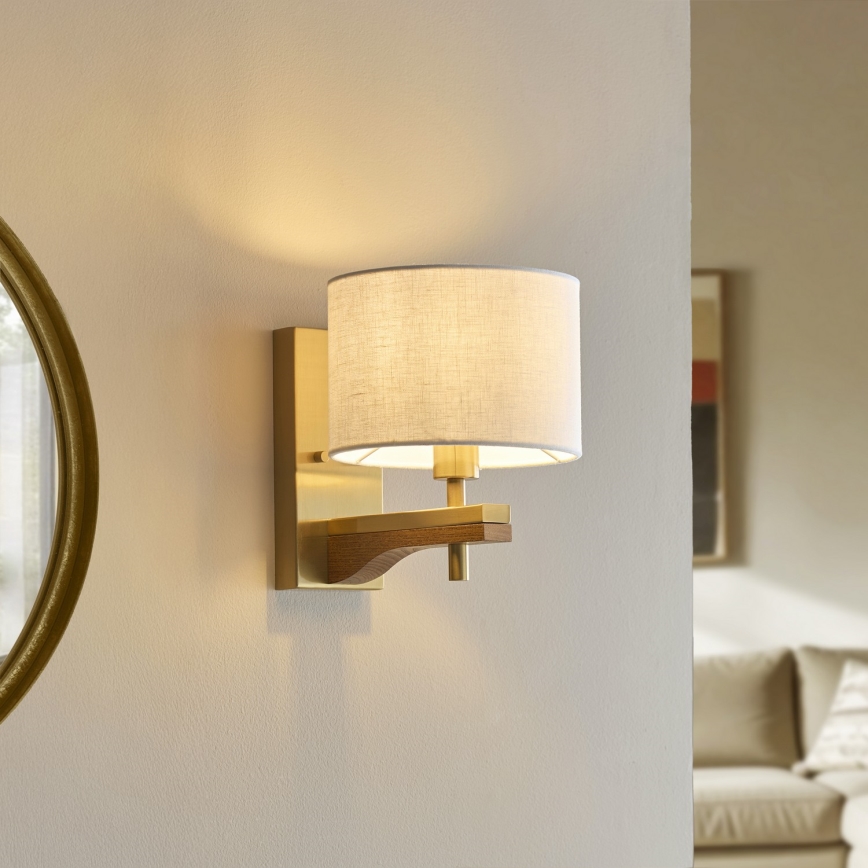 Endon 116995 - Lampă de perete HEATHCLIFF, 1x E14/7W/230V, alamă/frasin